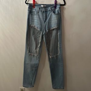 Light wash jeans with crystal embellishments